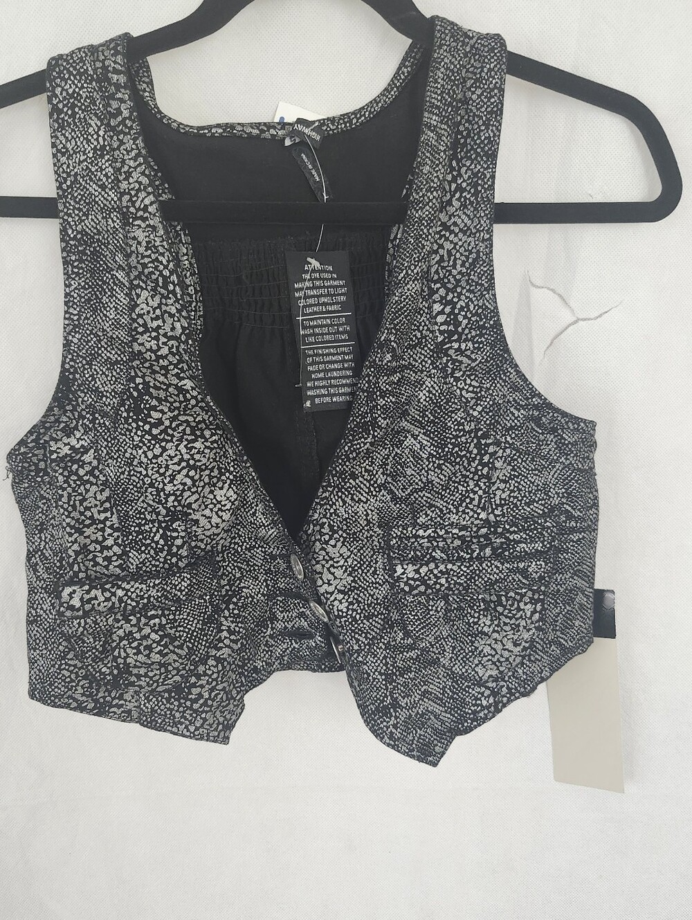 Highway Jeans Y2K Button Up Cropped Fashion Vest In Black Snake Print Sz L